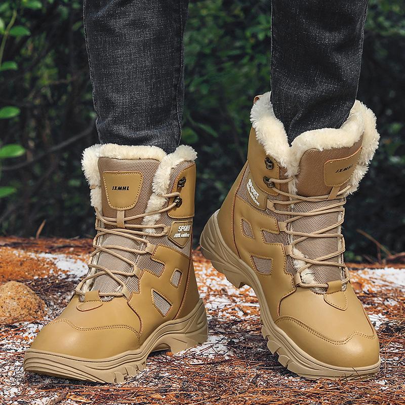 Herren-Schneestiefel bis zur Mitte der Wade, wasserdicht, warm, mit Fell gefüttert, für den Winter, rutschfeste High-Top-Schuhe für draußen, Arbeit, Trekking, Kampfstiefeletten für Männer