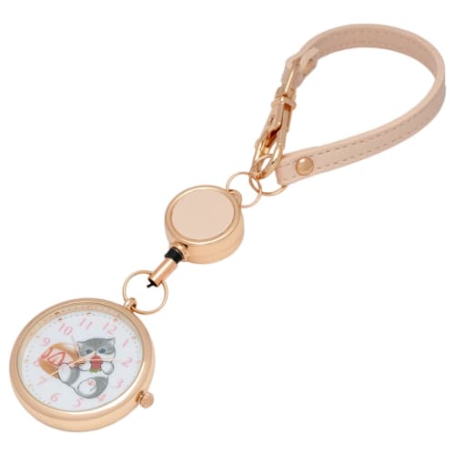 Fieldwork Women's Analog Pocket Watch Keychain Watch by Mofusand with Reel, Reel KC Watch J, Strawberry Cat Design, Pink, MSD007-2