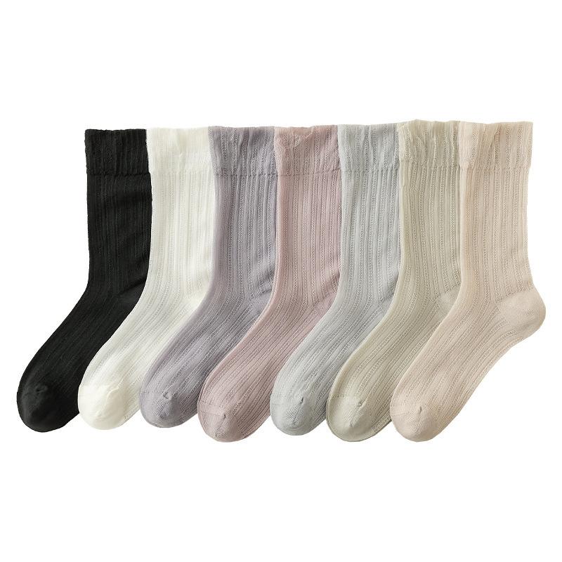 Cool and Breathable Summer Thin Mesh Tube Socks for Women, with Net Eye Design and Pure Color, Suitable for Children's Socks.