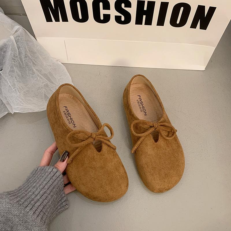Spring 2025 New Fashion Versatile Bow Single Shoes Flat Bottom One Pedal Solid Color Low Heel Casual Doudou Shoes