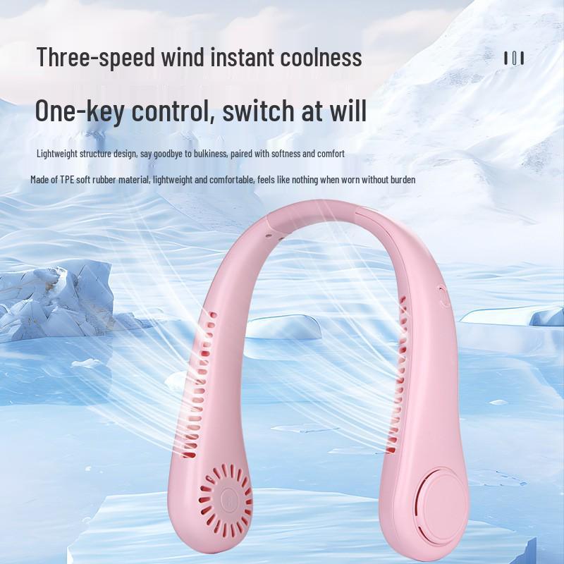 Portable USB Rechargeable Leafless Neck Fan with Adjustable Soft Rubber and Silent Turbine for Outdoor Use