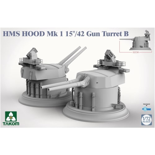 Takom 1/72 Scale British Battlecruiser HMS Hood Mark 1 38.1cm/42 Caliber Twin Turret B Plastic Model Kit TKO5020