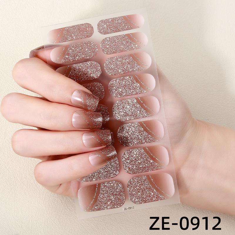 Baking-Free Nail Stickers Glitter Snowflake Adhesive Nail Strips Patch Slider Full Cover Nail Decoration