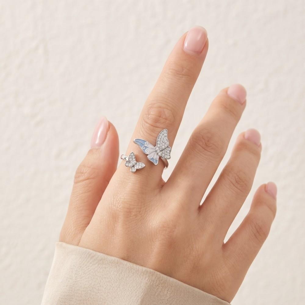 Elegant Butterfly Zircon Ring Enamel Finger Jewelry Sweet Butterfly Open Ring Ladies Jewelry