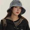 Vintage Washed Denim Bucket Hat Female Face Small Visor Cartoon Bear Embroidery Basin Hat Tide