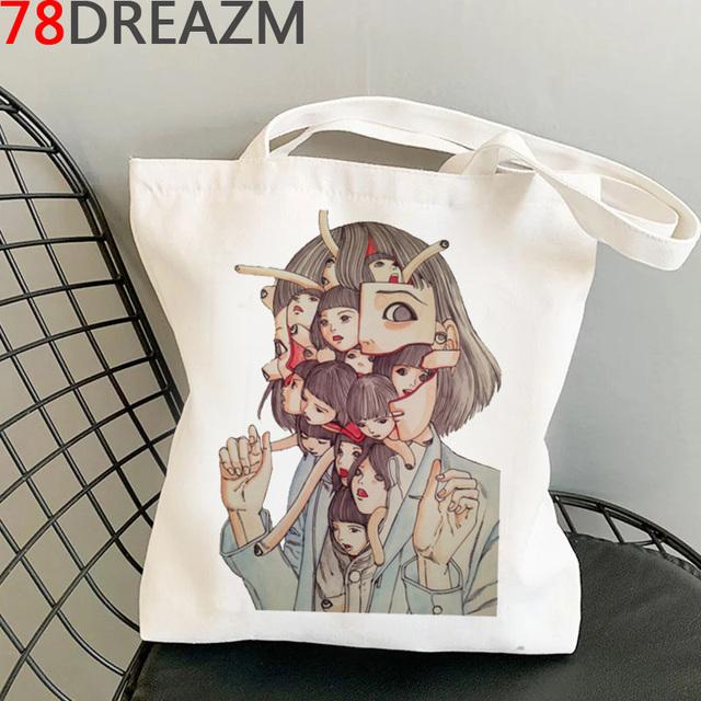 Junji Ito Einkaufstasche Shopper Baumwolle wiederverwendbare Einkaufstasche Stoff reciclaje wiederverwendbare boodschappentas sacolas