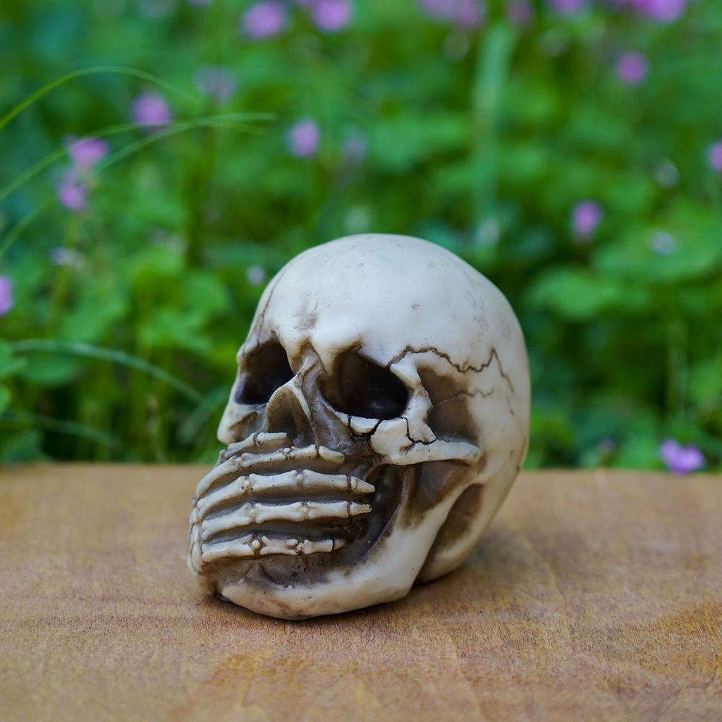 Skulls Figurine No Evil Resin Human Skull Statue Head Sculptures Skull Collectible Halloween Funny Skull Home Decor