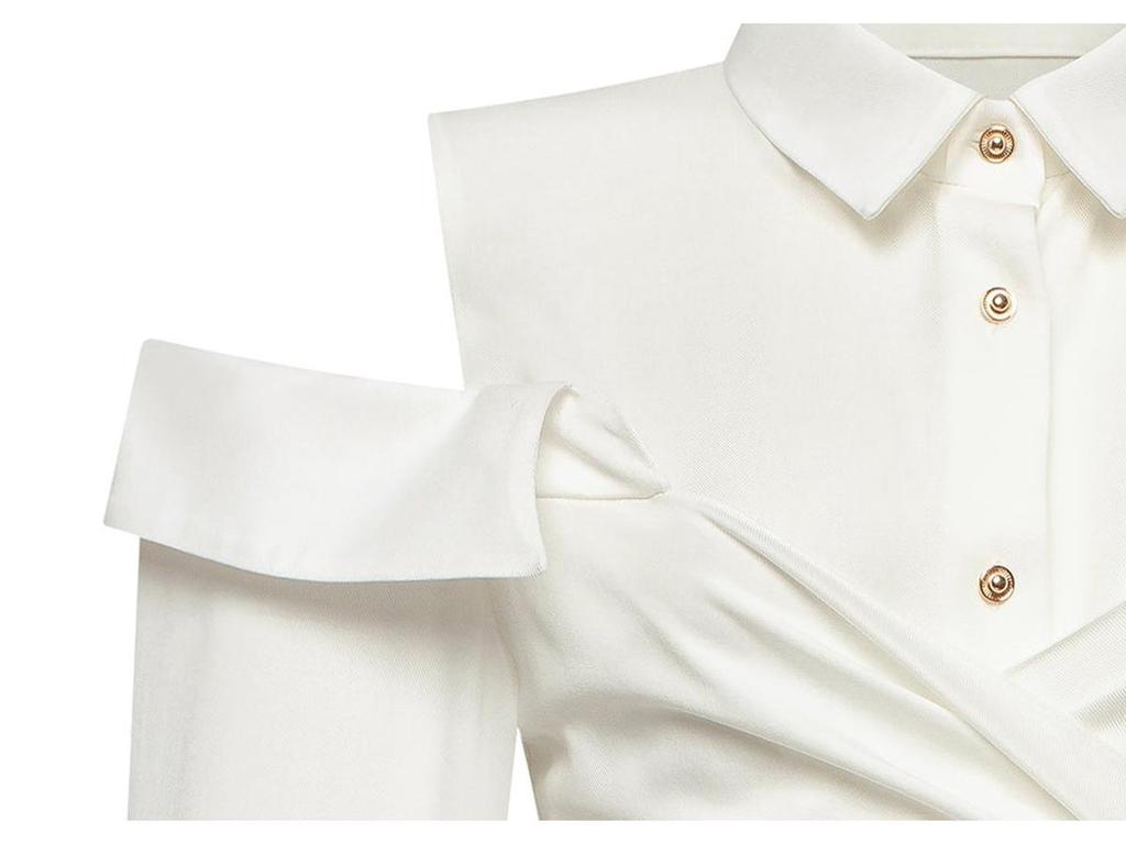 Spring 2025 Women's Off-Shoulder Tie-Up Blouse: European & American Style, Long Sleeve, Versatile French Retro Top