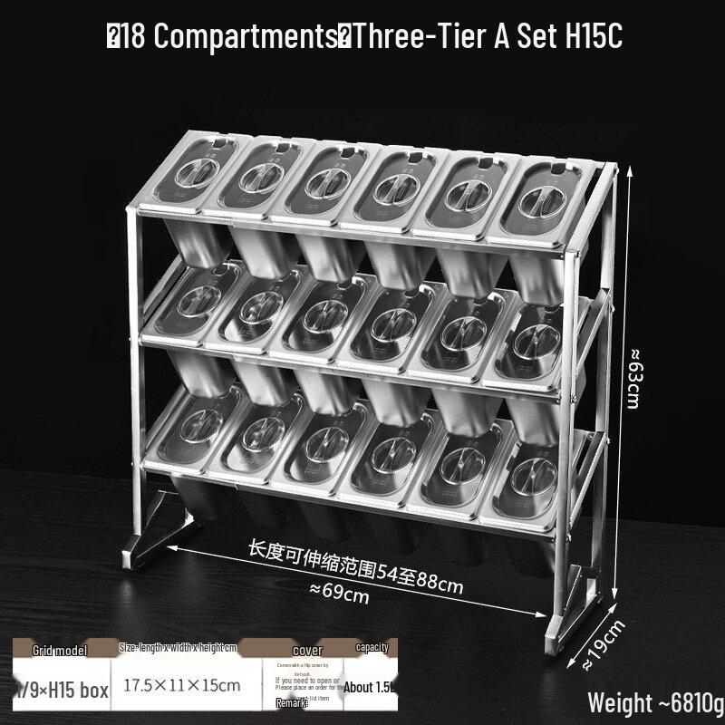 Zhebu Stainless Steel 3-Tier Multi-Compartment Ingredient Box