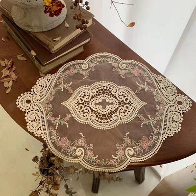 Vintage Lace Table Cloth Rose Embroidered Table Mat Pastoral European Style Wedding Party Dinner Table Decoration Rose Placemat