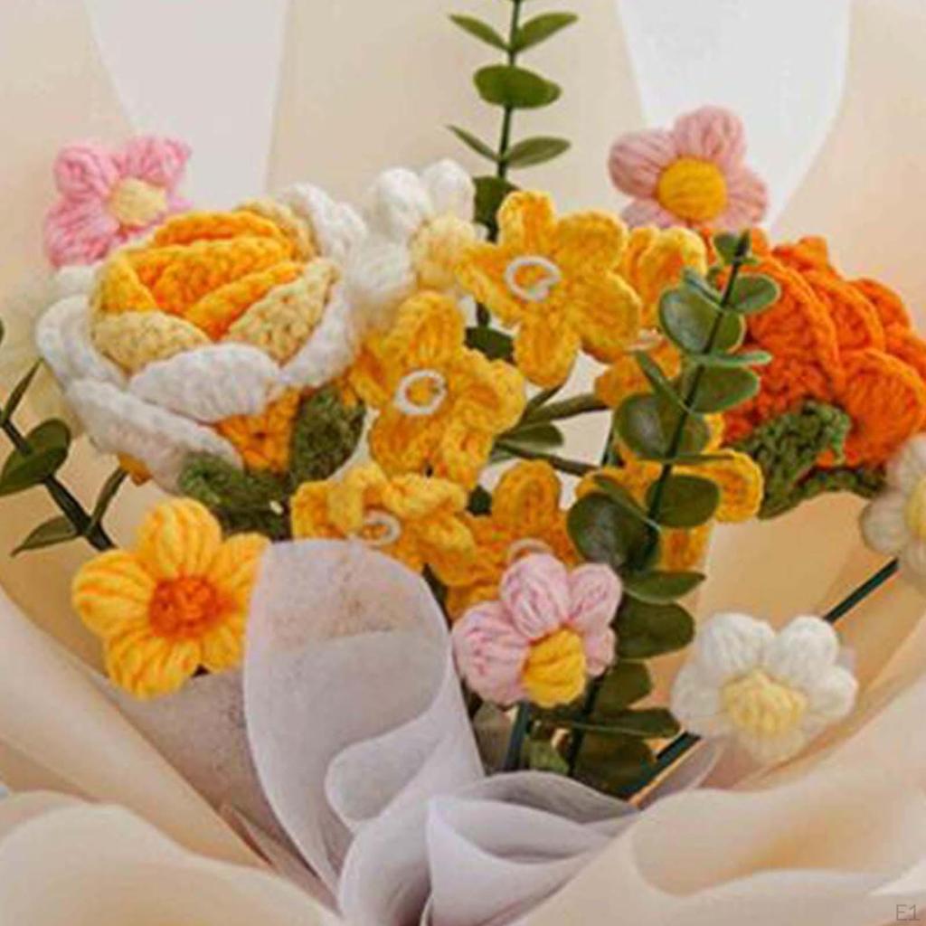 Crochet Flower Bouquet, Handmade Knitted Artificial Faux Flower,