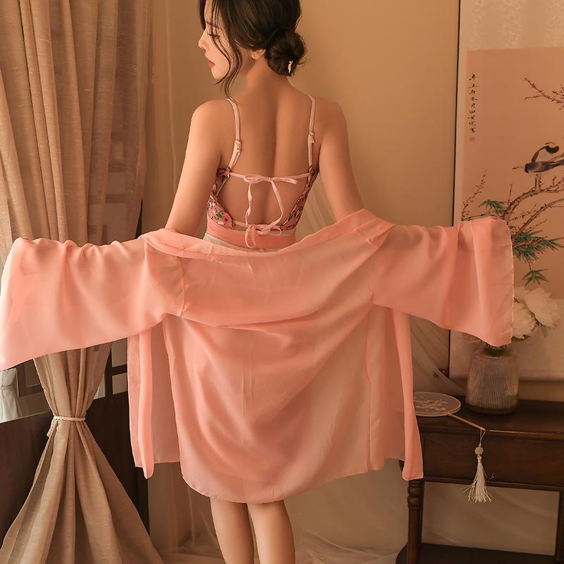 Ancient costume flower drunk hanfu seduction suit pajamas female sexy ancient belly pocket uniform chiffon yarn transparent nightdress