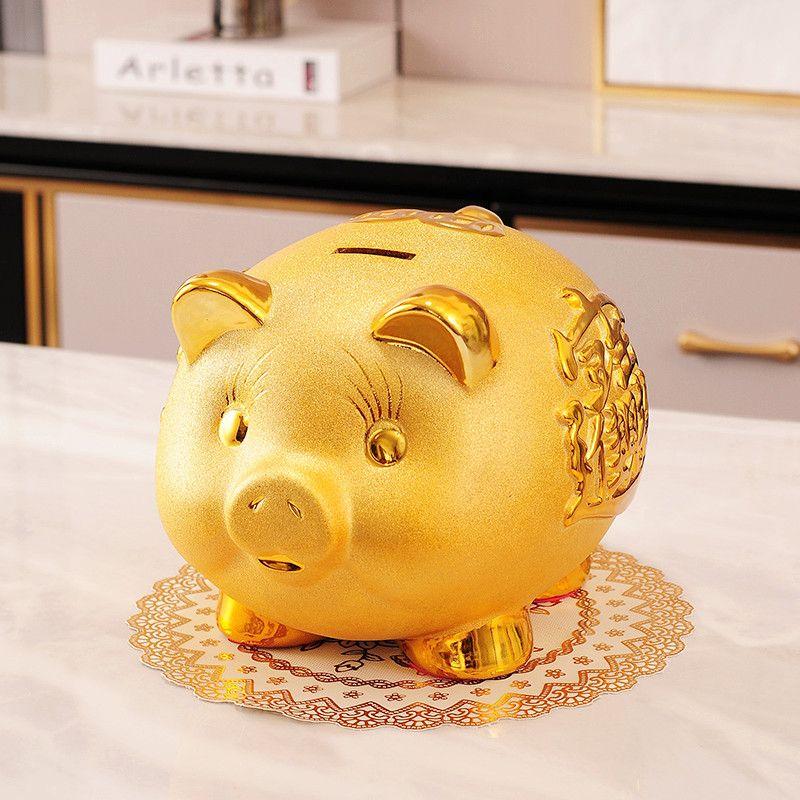 Creative Wealth piggy bank Coin storage jar Ceramic Craft Golden Pig Ornament Children's room decor figurine everything is fine