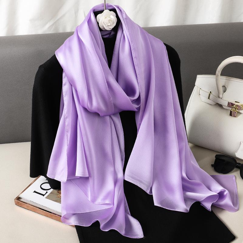 Luxury Brand Summer Solid Pure Silk Scarf Women Long Large Size Soft Wrap and Shawls Bandana Beach Hijab Head Female Foulard