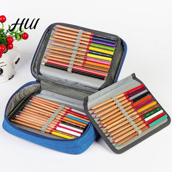 Portable Pencil Case 72-Slot Sketch 3-Layer Oxford Storage Pouch for Coloring Compact Travel Pens And Art Supplies Stationery Organizer Students