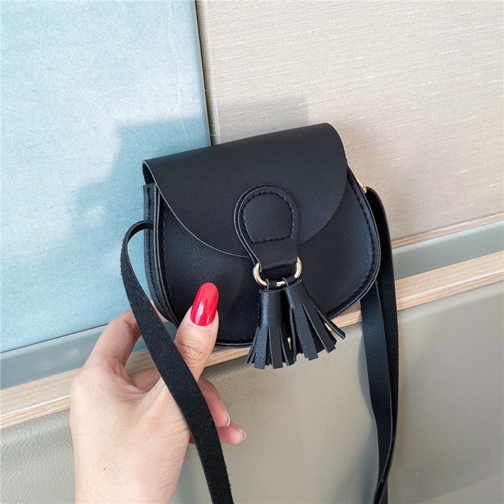 

Cute Hook Design Mini Bag PU Leather Tassels Princess Purse Solid Color Crossbody Bag Children Girls чёрный