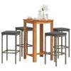 VidaXL 5 Pcs Garden Bar Set Grey Solid Acacia Wood Rattan, Outdoor Bar Table and Chairs, Set of 3295271