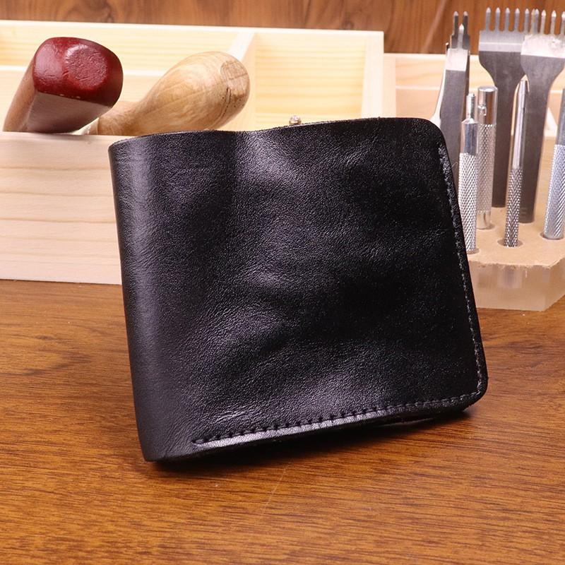 

New Japanese Style Vegetable Tanned Leather Wallet Men Retro Hand Polished Old Large Banknote Cowhide Simple Student 12X10X3 чорний