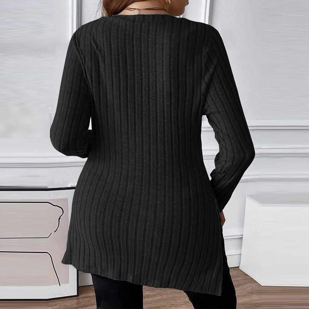 Women's Casual Fashion Square Neck Long Sleeve Slit Top