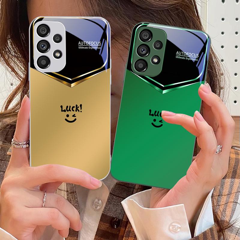 Light Purple Happiness For Samsung S 25 S25 Edge S25Ultra S8 9 S10 20 U Ltra S21 Pro S22 Plus S23 FE S24 Ultra Glass Phone Case