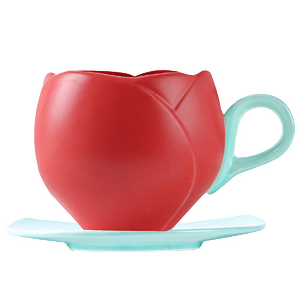 Lovely Drink Cup with Saucer Ceramic Tulip Shaped Teacup Creative Vintage Tulip Tea Mug for Home Afternoon Tea