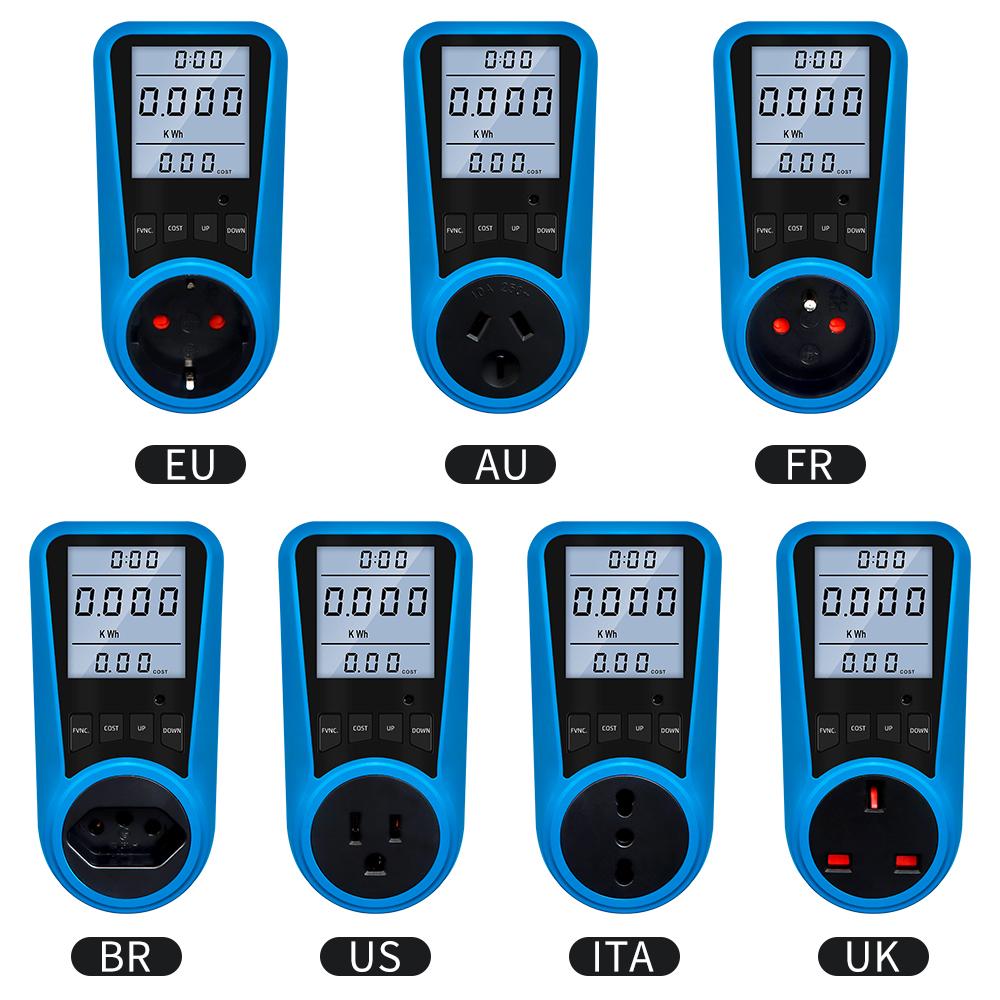 Digitaler Strommesser AC 230V Strommessgerät Voltmeter Zeit Watt Leistung Energie Tester 50Hz Steckdosenanalysator EU US UK AU FR BR IT Stecker