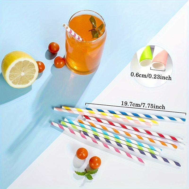 300pcs Colored Striped Straws, Randomly Mixed In 6 Colors (0.23*7.75 Inches), Disposable Paper Straws, Juice Paper Straws