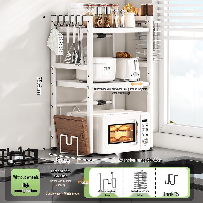 Adjustable Pull-out Microwave Oven Rack – Multi-functional Stainless Steel Shelf for Kitchen Countertop Cookware Storage