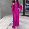 European and American Women's Autumn New Style Long Dress Elegant Pleated Horn Sleeve Mid-length Dress