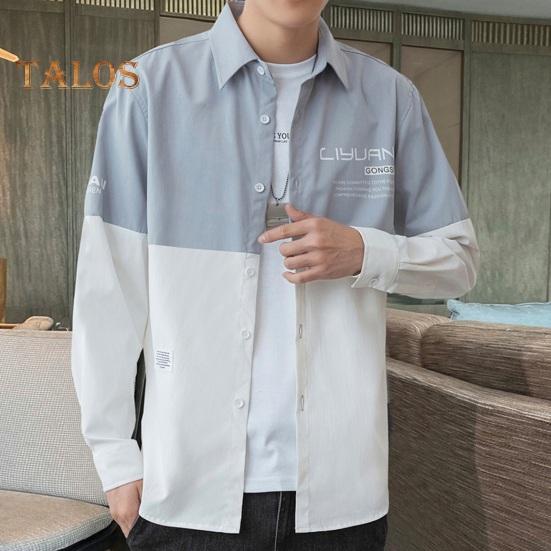 Vår høst herre skjorte turn-down krage trykt colorblock button-down cardigan løs Streetwear Young Cargo Style skjorte kåpe