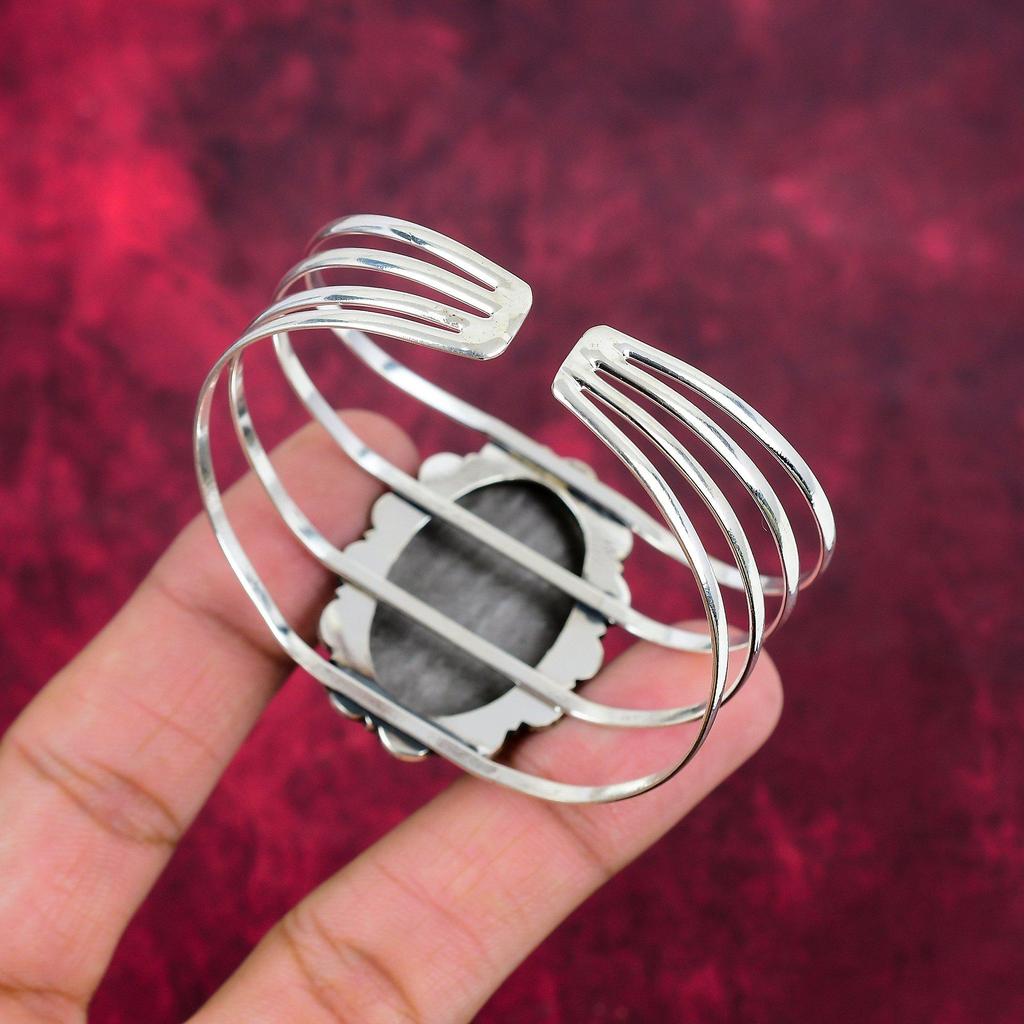 Silver Sheen Obsidian Handmade Gemstone Jewelry, 925 Solid Sterling Silver Bangle Unique Design Jewelry, For Women