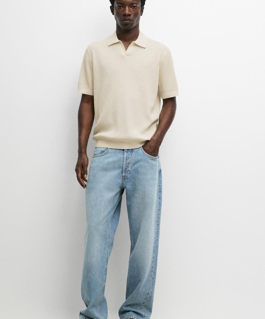 Masimodutti 100% Cotton Ribbed Knit Polo Shirt