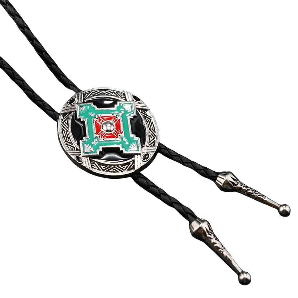 Einzigartige Western Rodeos Bolo Krawatte mit Emaille Metallabzeichen Anhänger Lederkordelkette für modebewusste Männer