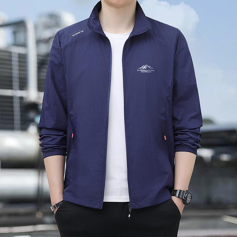 Sunscreen Jacket for Men In Summer, Ultra-thin, Loose, Breathable Skin Jacket, Casual Stand Up Collar Jacket, Outdoor Fishing