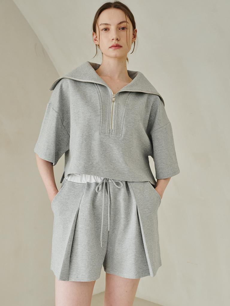 NOUVE Wide Collar Half Sleeve T-Shirts - M.Gray