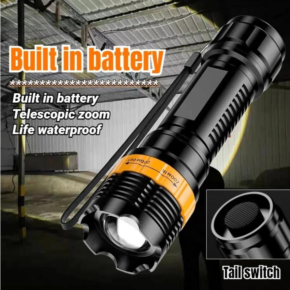 50W Portable Mini LED Flashlight Zoomable LED Torch Long Range Spotlight 3Mode Camping Lantern Outdoor Emergency ABS Floodlight