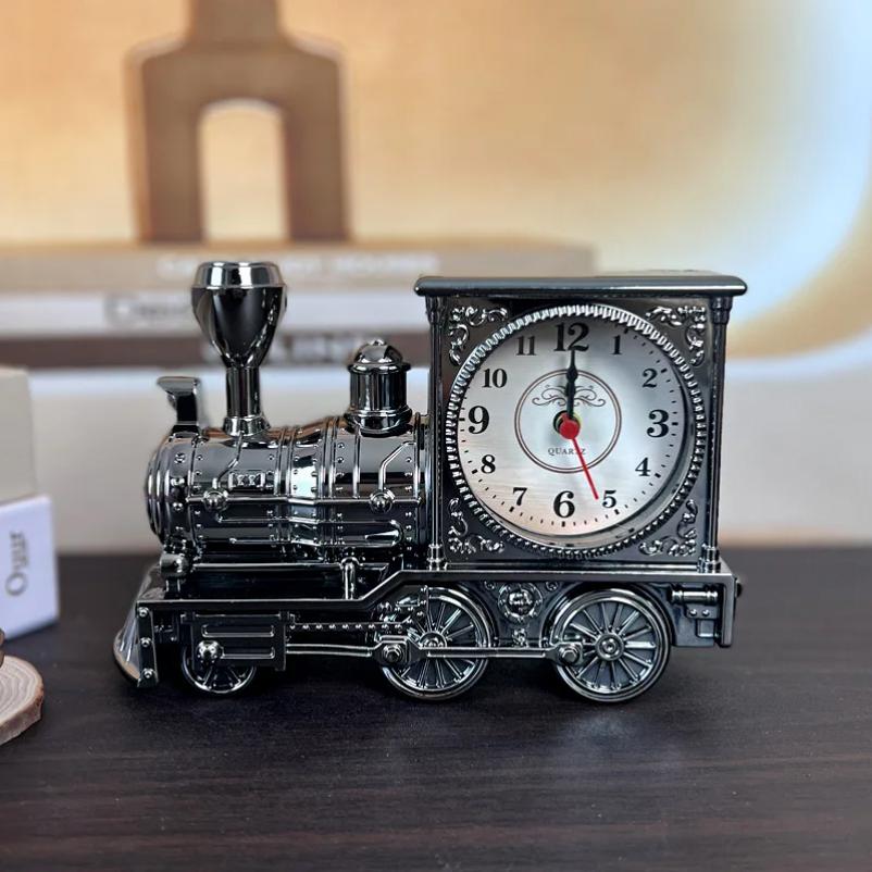 

Creative home wake-up alarm student gifts school gifts, antique locomotive alarm clock срібний