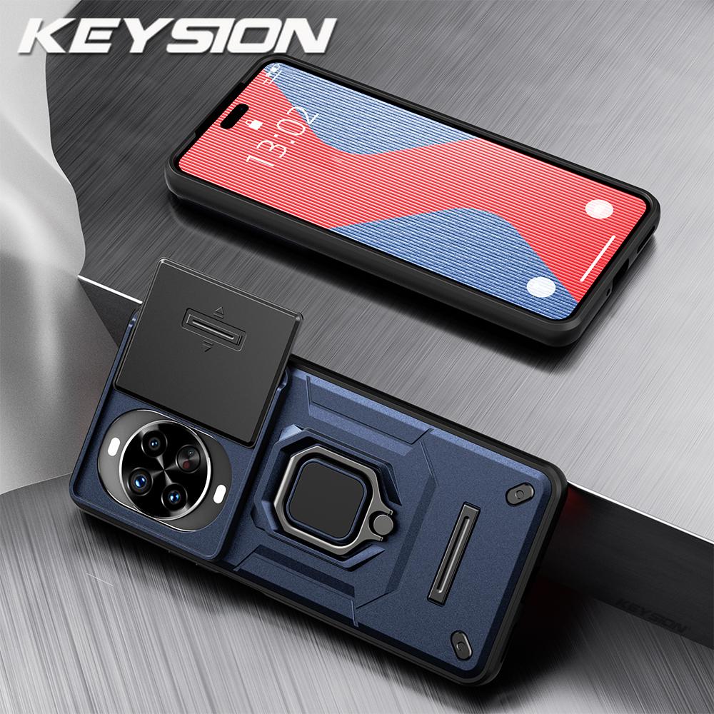 KEYSION Shockproof Case for Huawei nova 14 14 Pro Slide Camera Protection Metal Ring Stand Phone Back Cover for Huawei nova14Pro