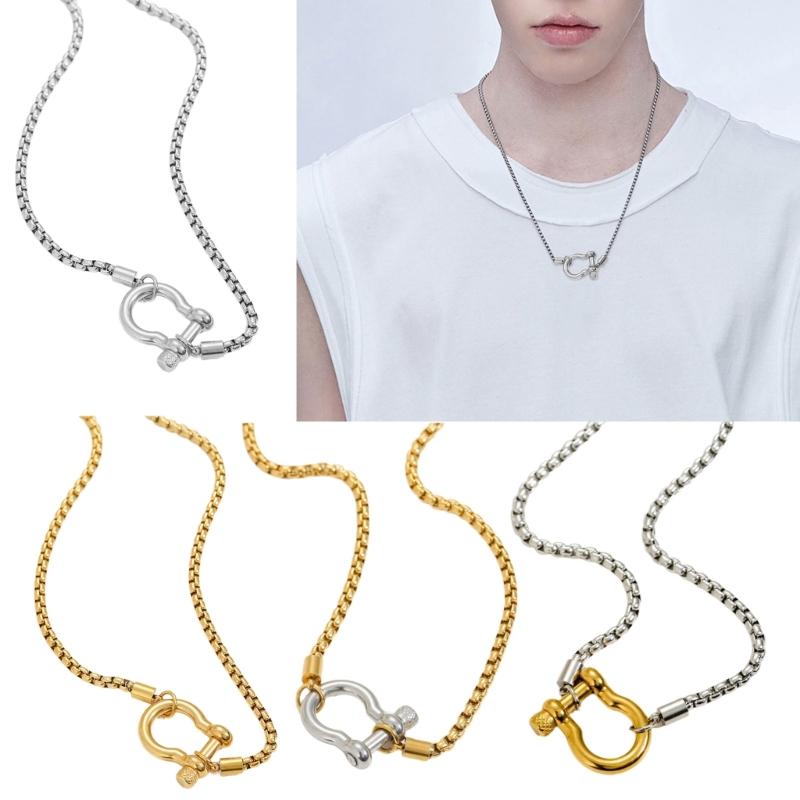 Gold Plated Carabiner Style Necklace Titanium Steel Pendant Neckchain Jewelry Ideal For Unisex Wear And Gift