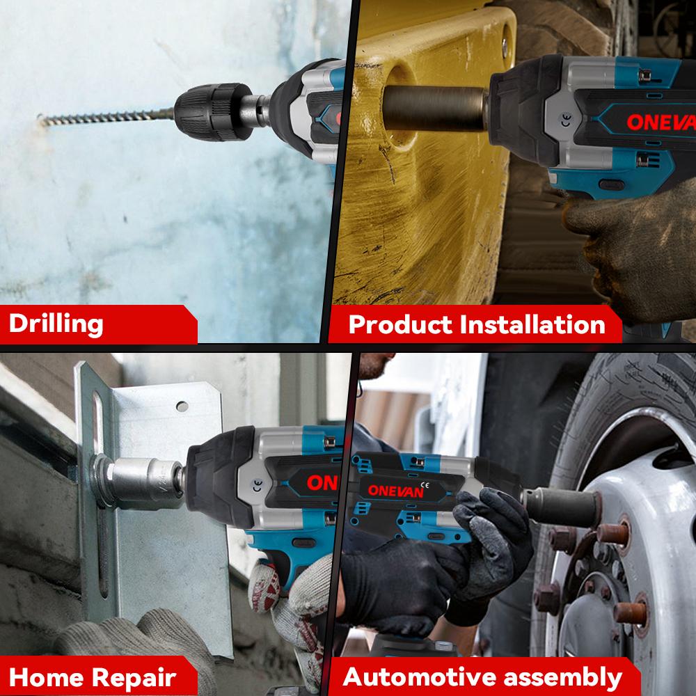 ONEVAN Torque Brushless Electric Impact Wrench 1/2 inch Screwdriver Cordless Wrench Power Tools For Makita 18V Battery