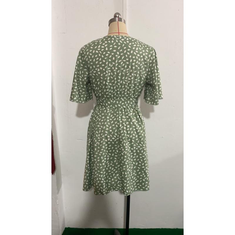 Fashion Polka Dot Printed Summer Dress Short Sleeved V-neck Lace-up Slim Waist Versatile Casual Loose Simple A-line Party Short Dress Elegant Female