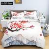 Chinese Traditional Painting Bedding Set Pink Plum Blossom Comforter Cover Set Full Size for Adults Teens Bedroom Decor 3pcs