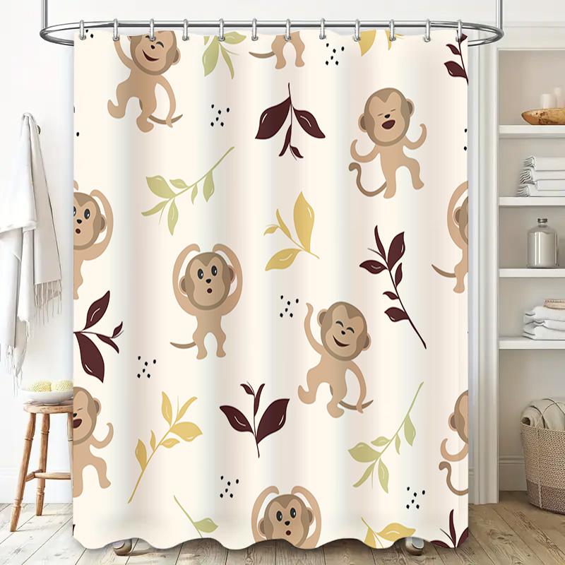 Animal-Themed Shower Curtain Featuring Playful Monkeys Perfect For Any Bathroom!