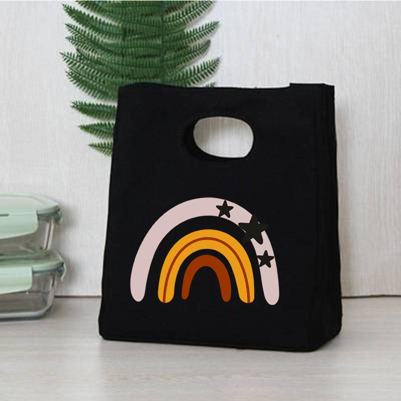 Rainbow Print Portable Lunch Bags Thermal Insulated Bento Box Tote Office Cooler School Picnic Food Storage Pouch for Women Kids