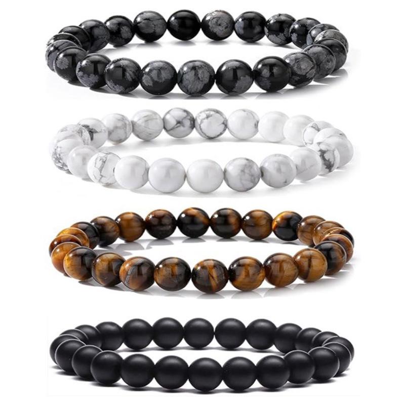 Volcanic Stone & Tiger Eye Lapis Agate Bracelet Set - Fashionable and Simple Style
