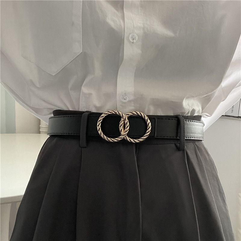 

Gold Fashionable Smooth Buckle Waist Belt For Women Perfect For Jeans Or Casual Attire Gold Black Line