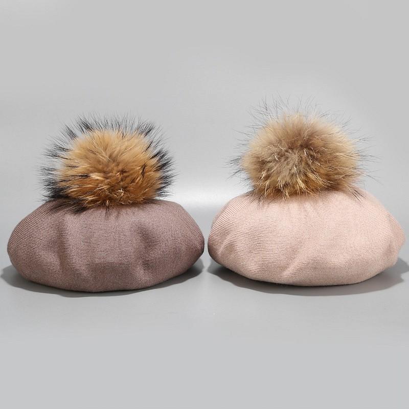 Vinter Baret Hat Med Faux Pelsbold Uldstrikket Hue Mænd Kvinder Trendy Maler