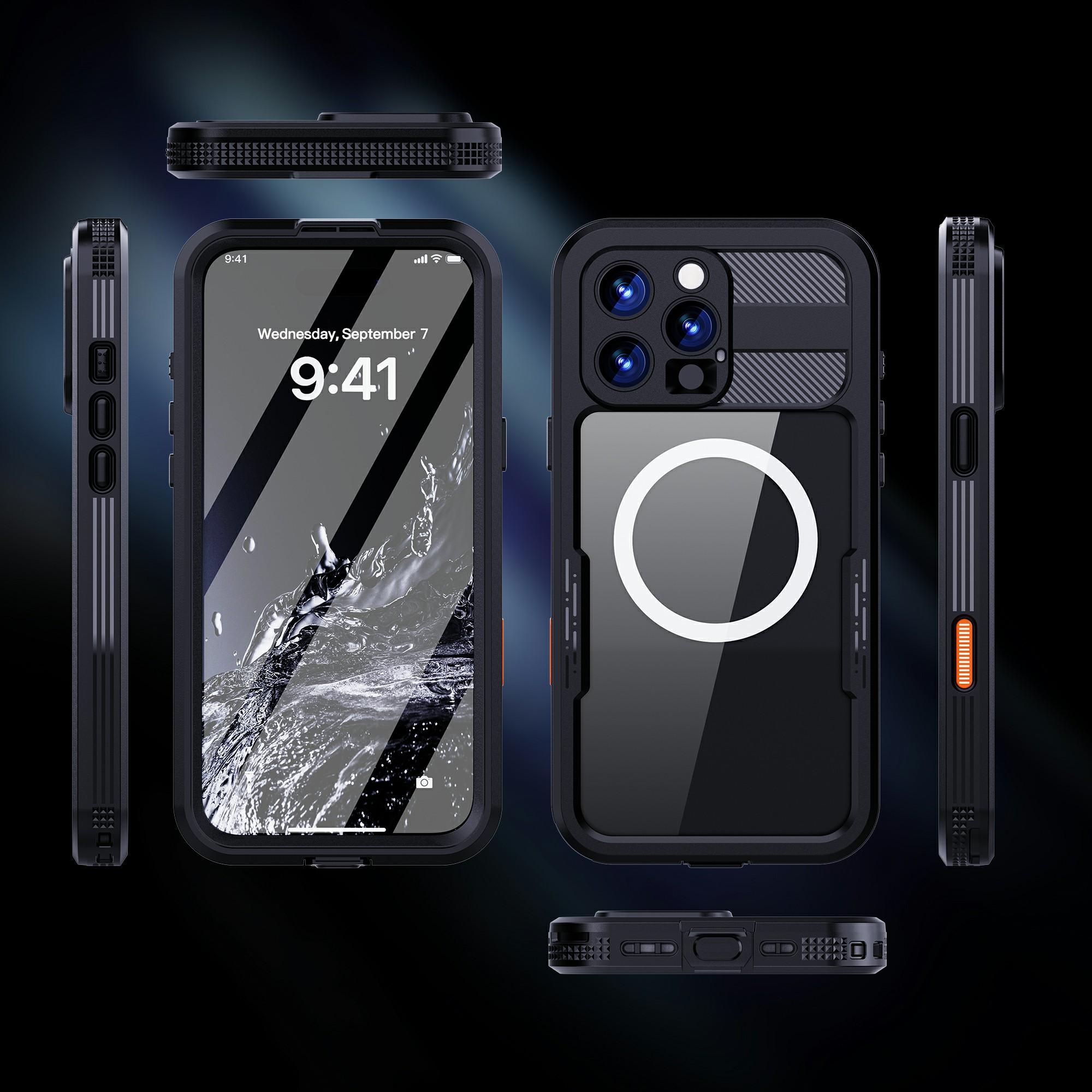 

SHELLBOX For iPhone 16 Pro Max Case Compatible with MagSafe IP68 Waterproof Clear Phone Cover Black
