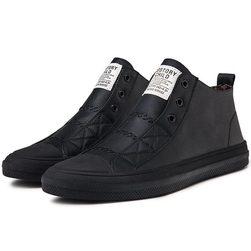 

Чоловічі модні кросівки з натуральної шкіри з високим верхом, плоскі, чорно-білі, круте вуличне взуття для молодих чоловіків, дихаючі кеди для скейтборду 44 чорний