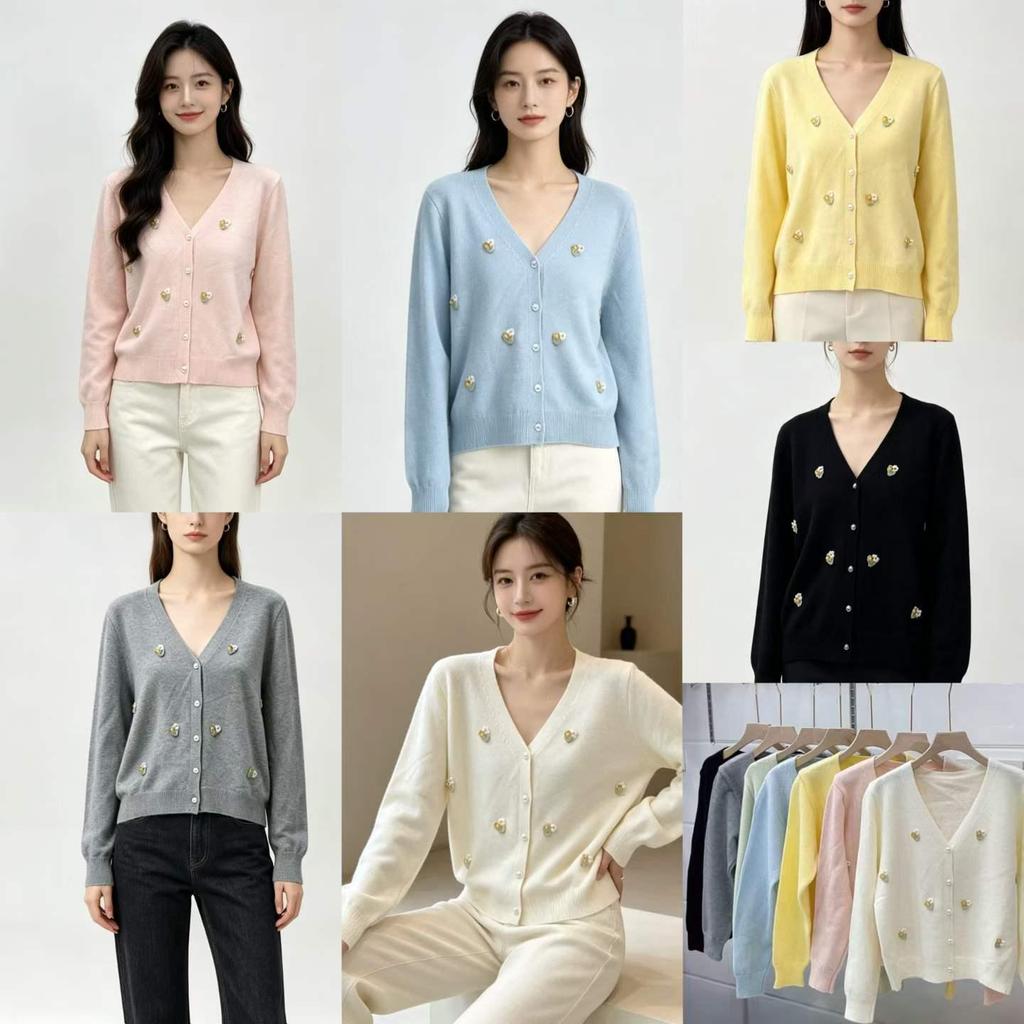 Sweet Floral Knit V-Neck Cardigan - Korean Design for Autumn/Winter